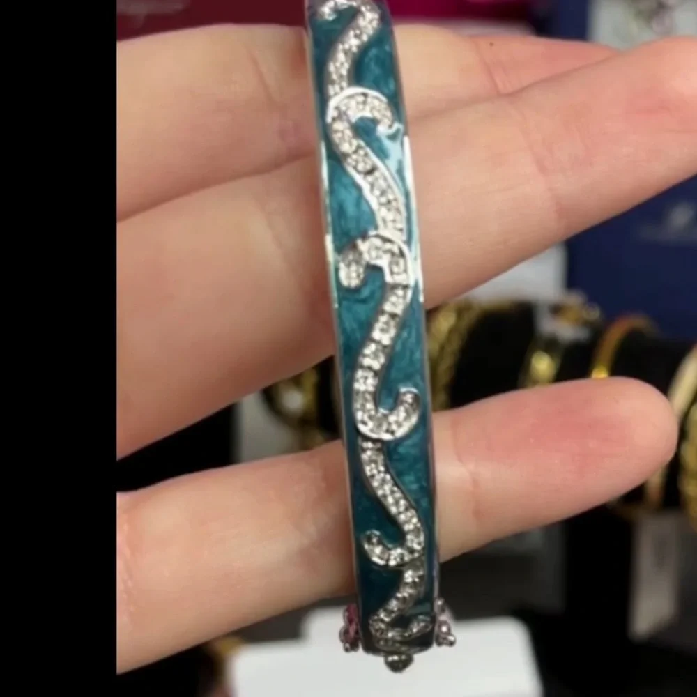 LAUREN G ADAMS TEAL BLUE ENAMEL  & SILVER ‎ BANGLE BRACELET $215 NWT